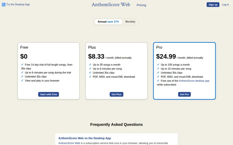 AnthemScore official pricing page screenshot with plan names