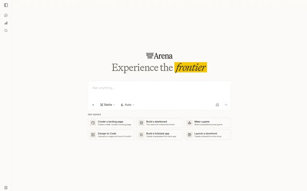 Arena homepage screenshot showing the official landing page