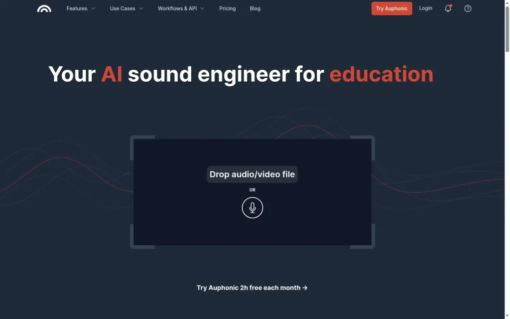 Auphonic homepage screenshot showing the official landing page