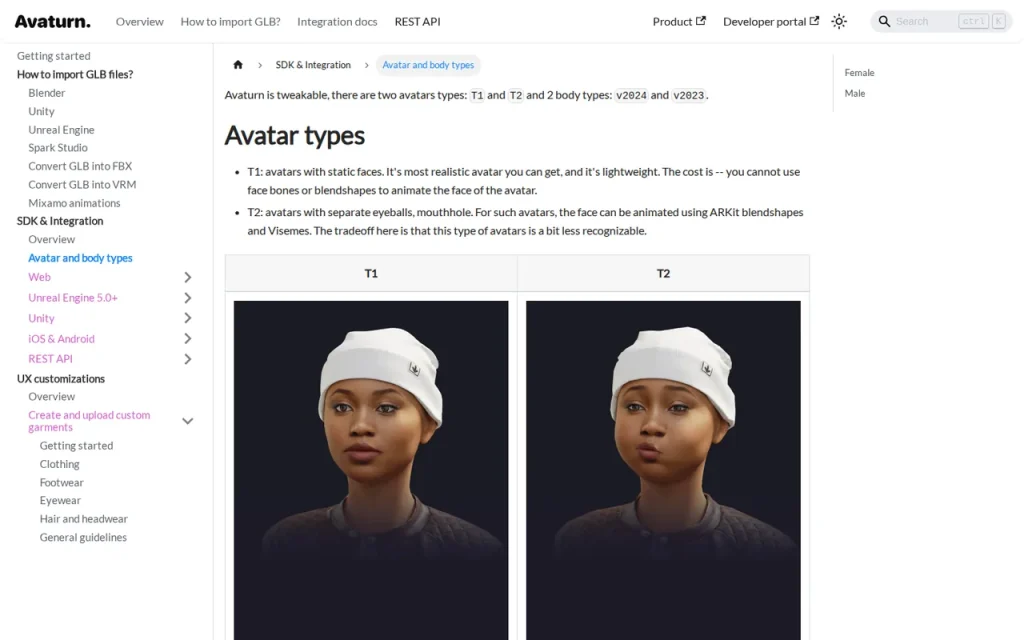 Avaturn features page screenshot showing the product interface