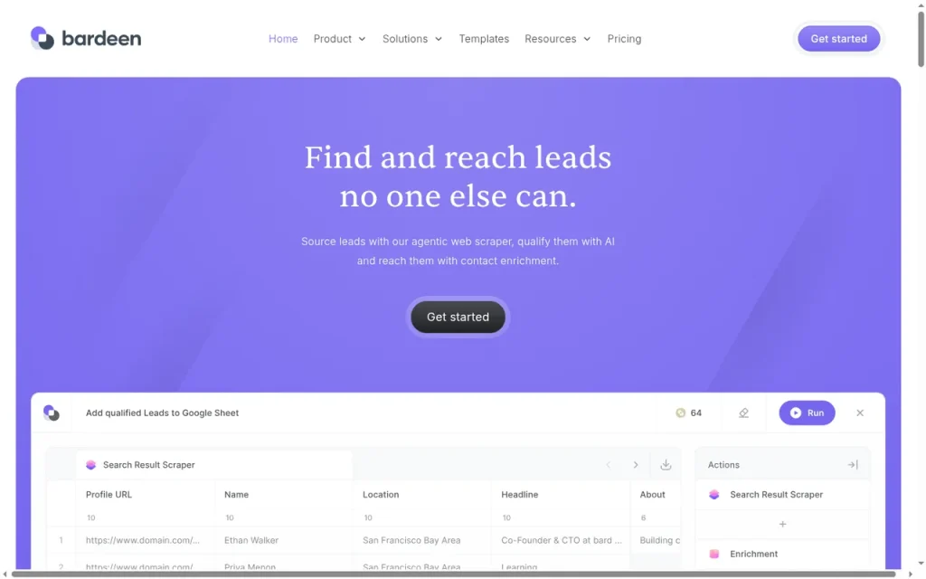 Bardeen homepage screenshot showing the official landing page