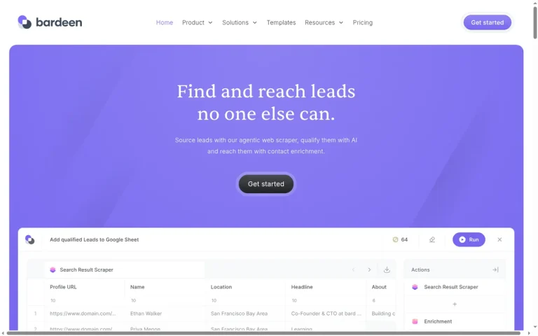 Bardeen homepage screenshot showing the official landing page