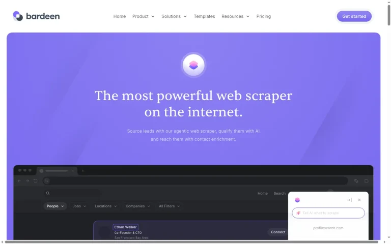 Bardeen features page screenshot showing the product interface