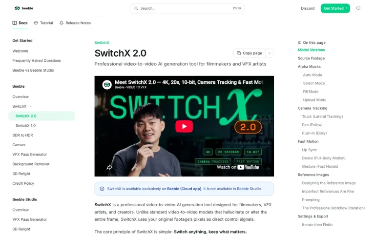 Beeble features page screenshot showing the product interface