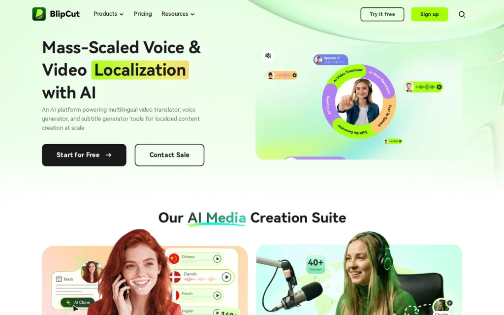 BlipCut homepage screenshot showing the official landing page