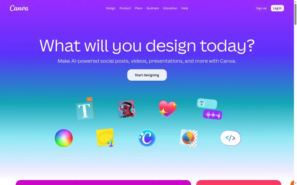 Canva homepage screenshot showing the official landing page