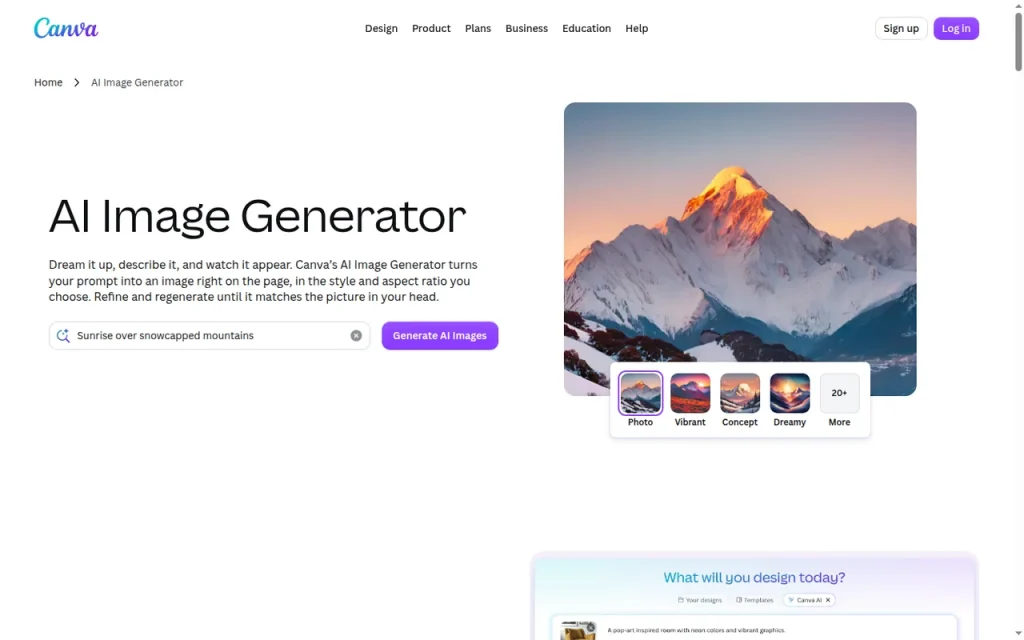 Canva features page screenshot showing the product interface