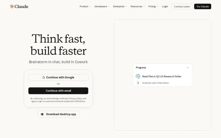 Claude homepage screenshot showing the official landing page