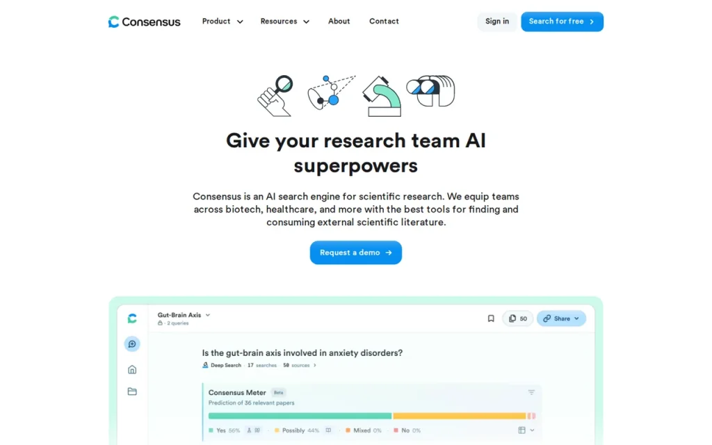 Consensus features page screenshot showing the product interface