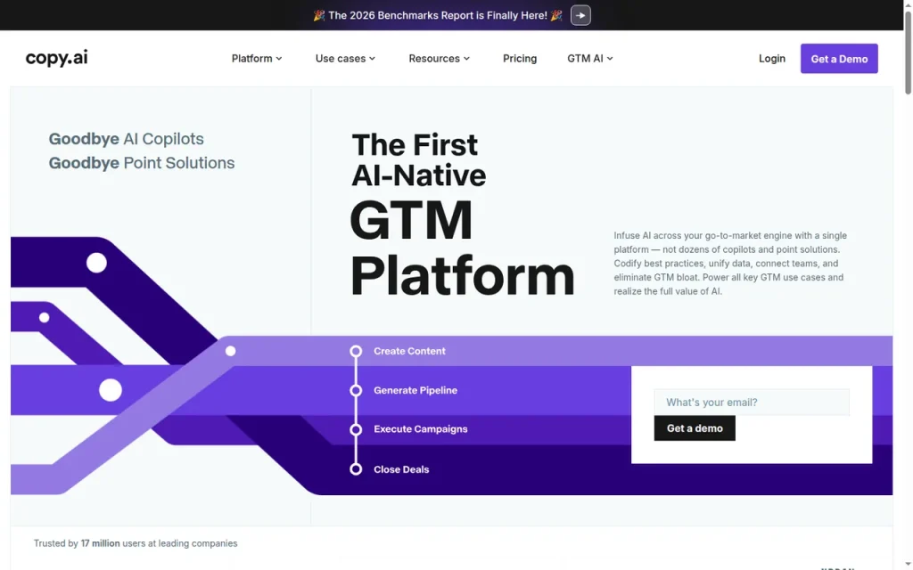 Copy.ai homepage screenshot showing the official landing page