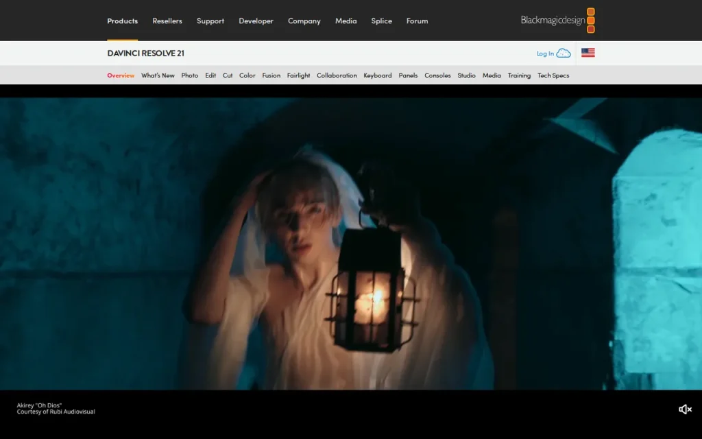 DaVinci Resolve homepage screenshot showing the official landing page