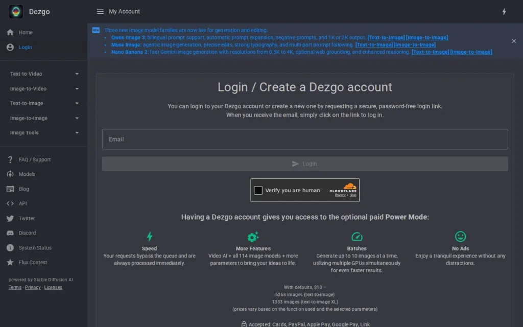 Dezgo official pricing page screenshot with plan names