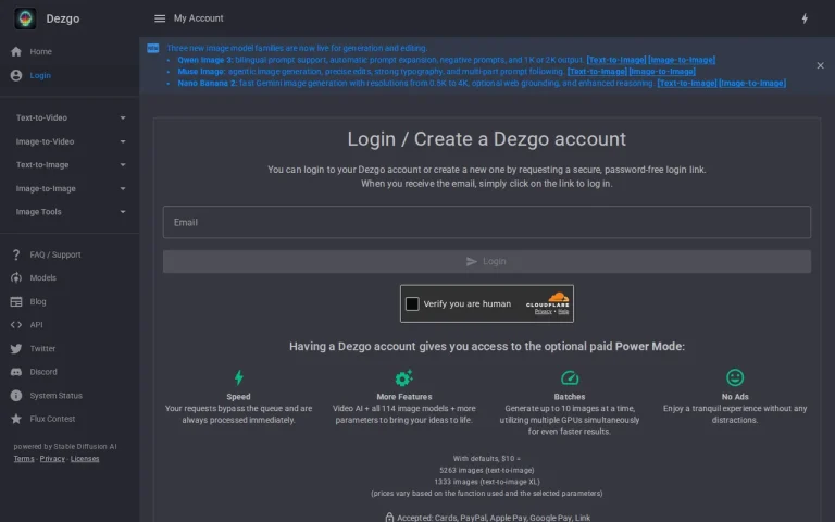 Dezgo official pricing page screenshot with plan names