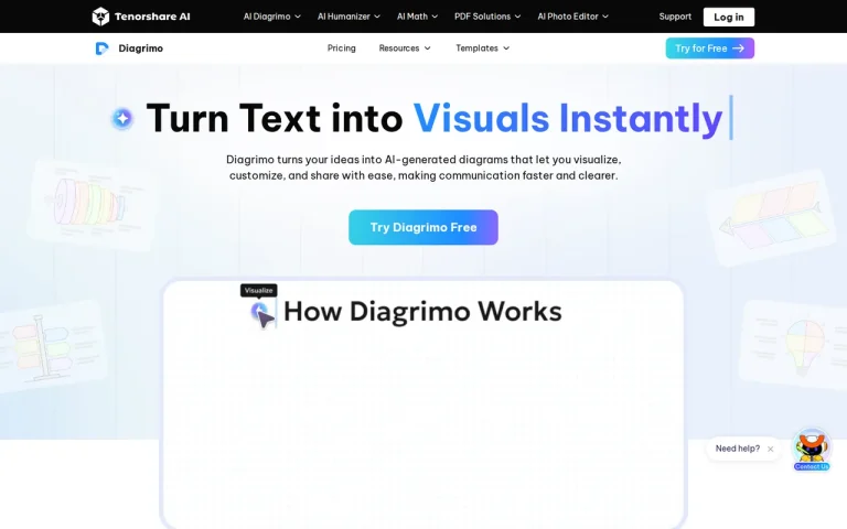 Diagrimo homepage screenshot showing the official landing page