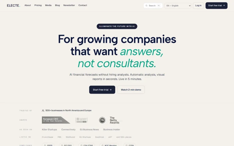 ELECTE homepage screenshot showing the official landing page