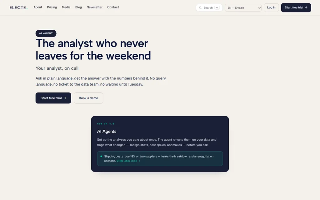ELECTE features page screenshot showing the product interface