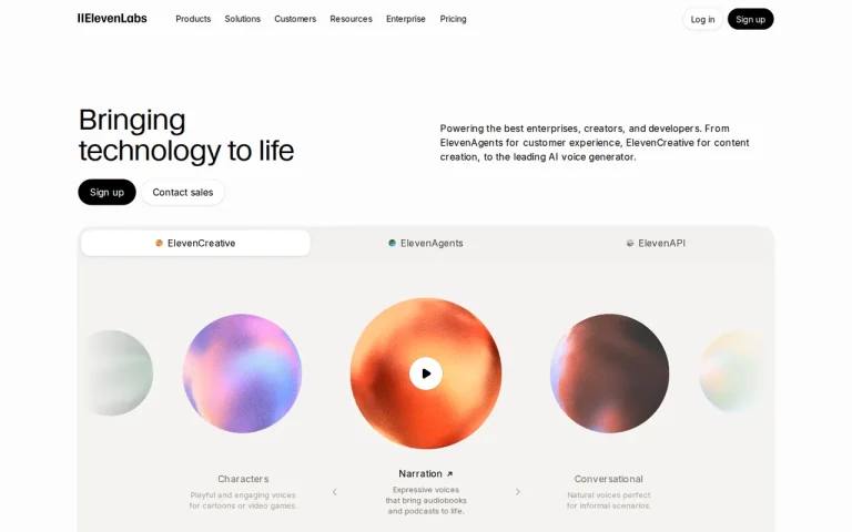 ElevenLabs homepage screenshot showing the official landing page