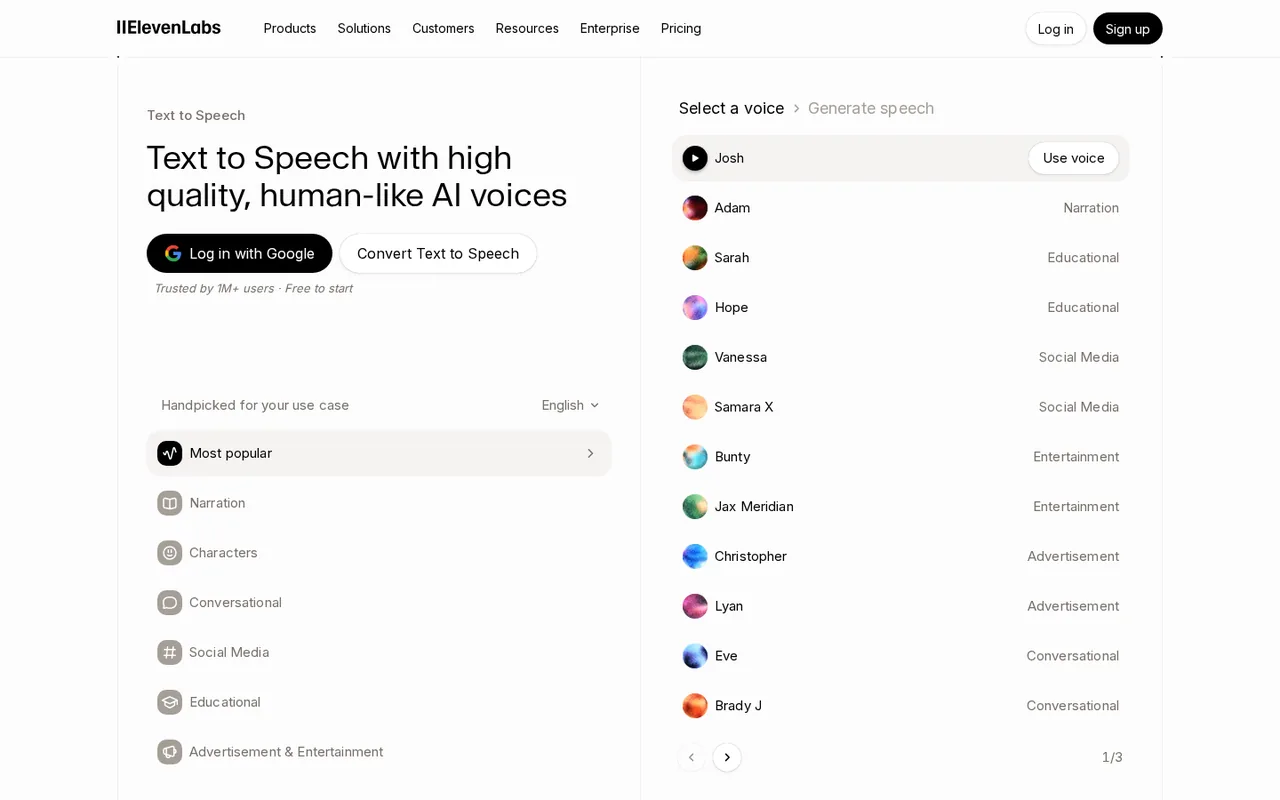 ElevenLabs official features page
