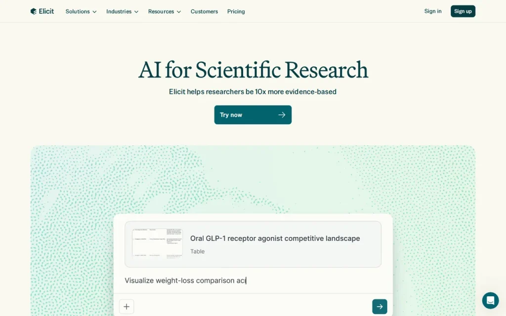 Elicit homepage screenshot showing the official landing page