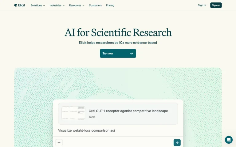 Elicit homepage screenshot showing the official landing page