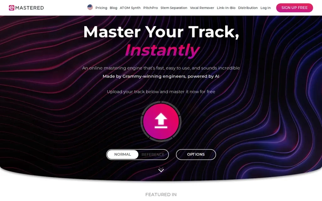 eMastered homepage screenshot showing the official landing page