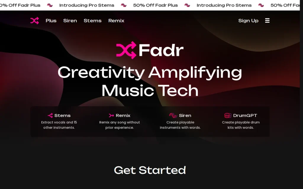Fadr homepage screenshot showing the official landing page