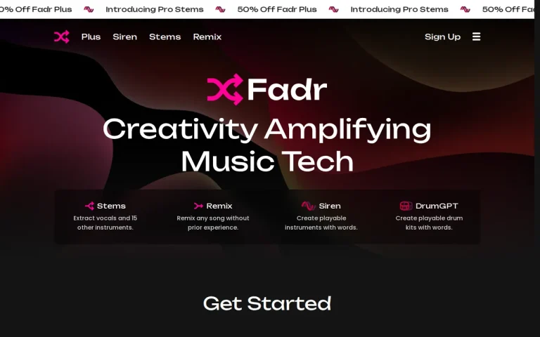 Fadr homepage screenshot showing the official landing page
