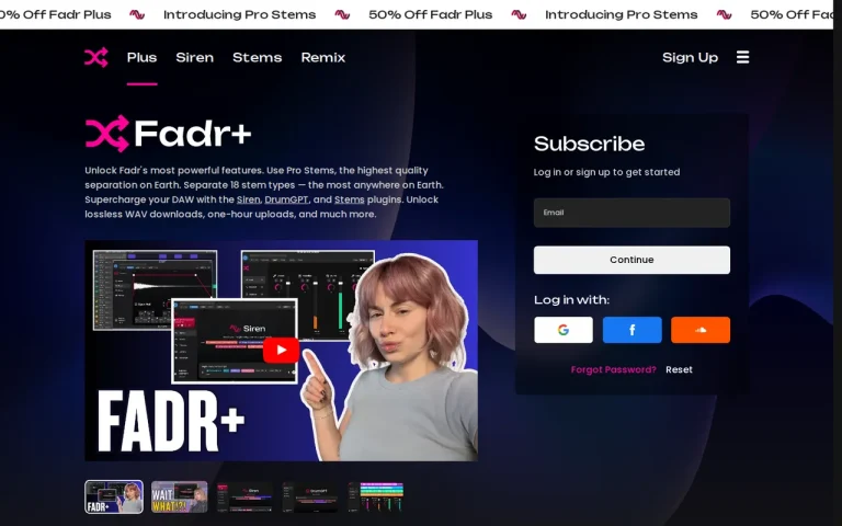 Fadr official pricing page screenshot with plan names