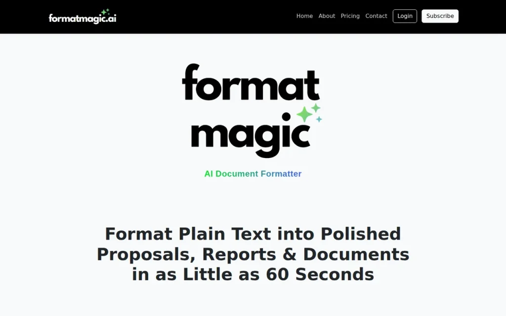 Format Magic homepage screenshot showing the official landing page