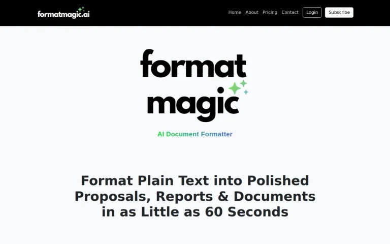 Format Magic homepage screenshot showing the official landing page