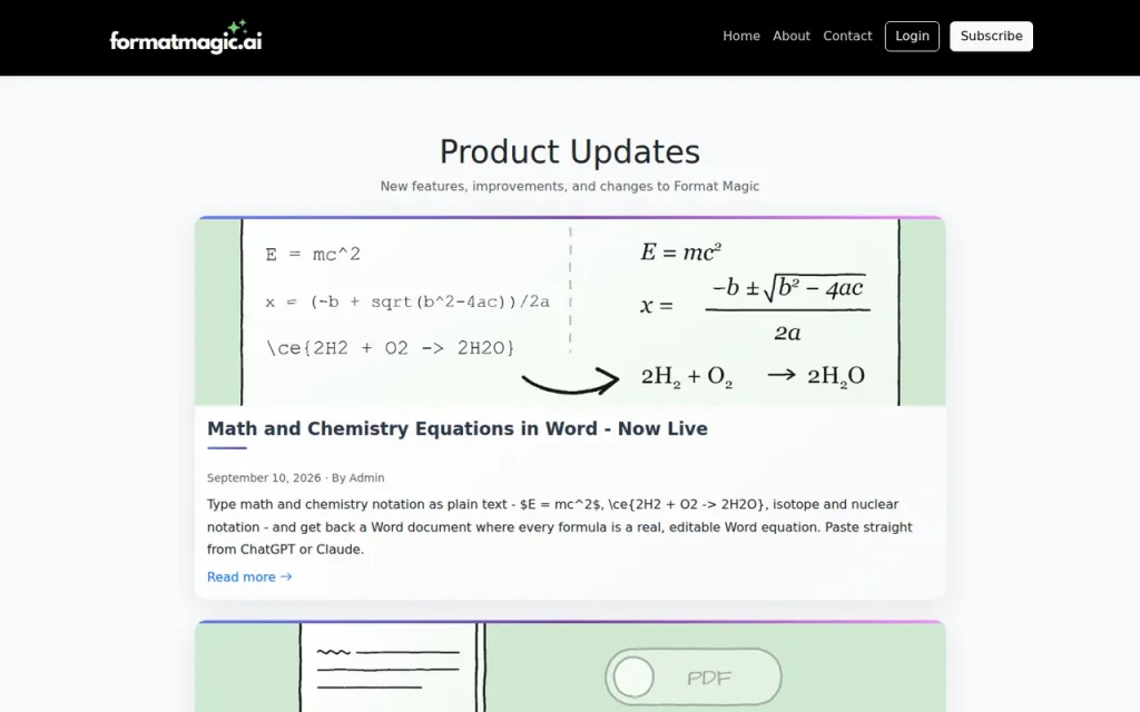 Format Magic features page screenshot showing the product interface