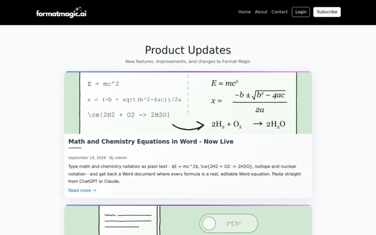 Format Magic features page screenshot showing the product interface