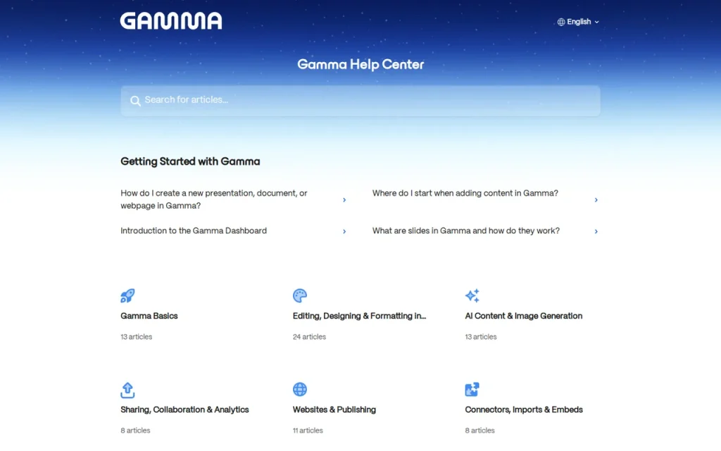 Gamma official page screenshot from help.gamma.app