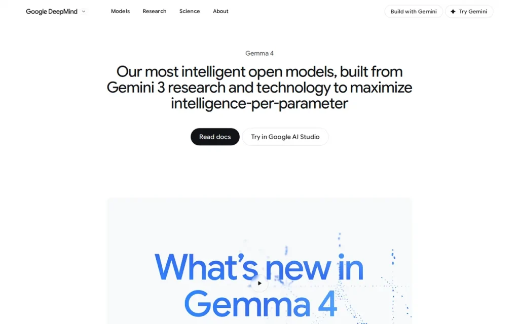 Gemma 4 homepage screenshot showing the official landing page
