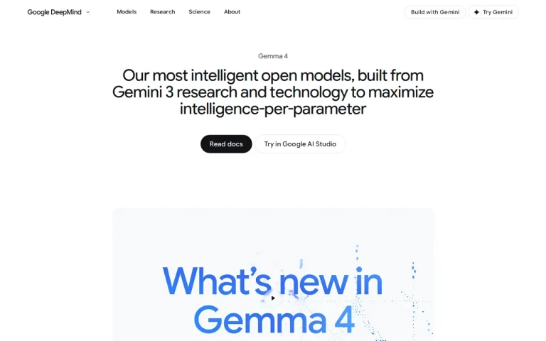 Gemma 4 homepage screenshot showing the official landing page