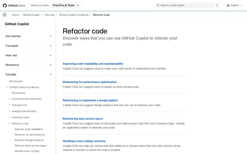 GitHub Copilot features page screenshot showing the product interface