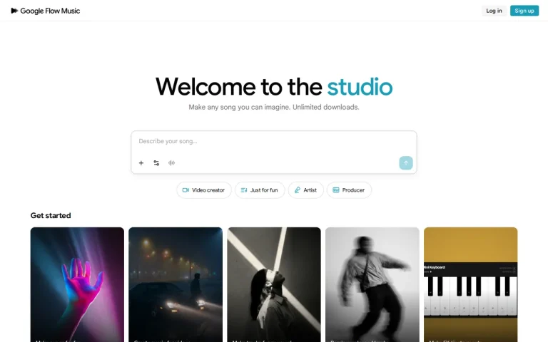 Google Flow Music homepage screenshot showing the official landing page