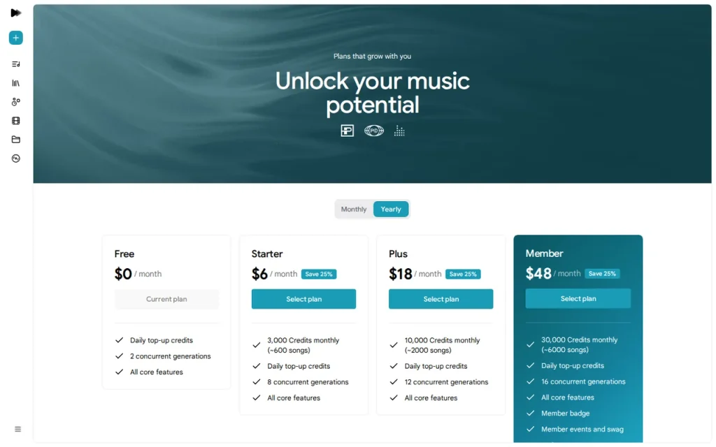 Google Flow Music official pricing page screenshot with plan names
