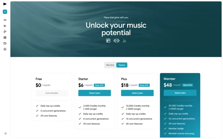 Google Flow Music official pricing page screenshot with plan names