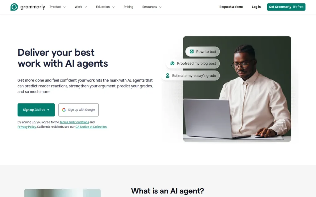 Grammarly features page screenshot showing the product interface