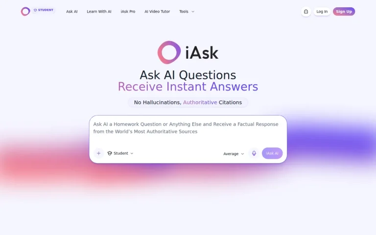 iAsk homepage screenshot showing the official landing page