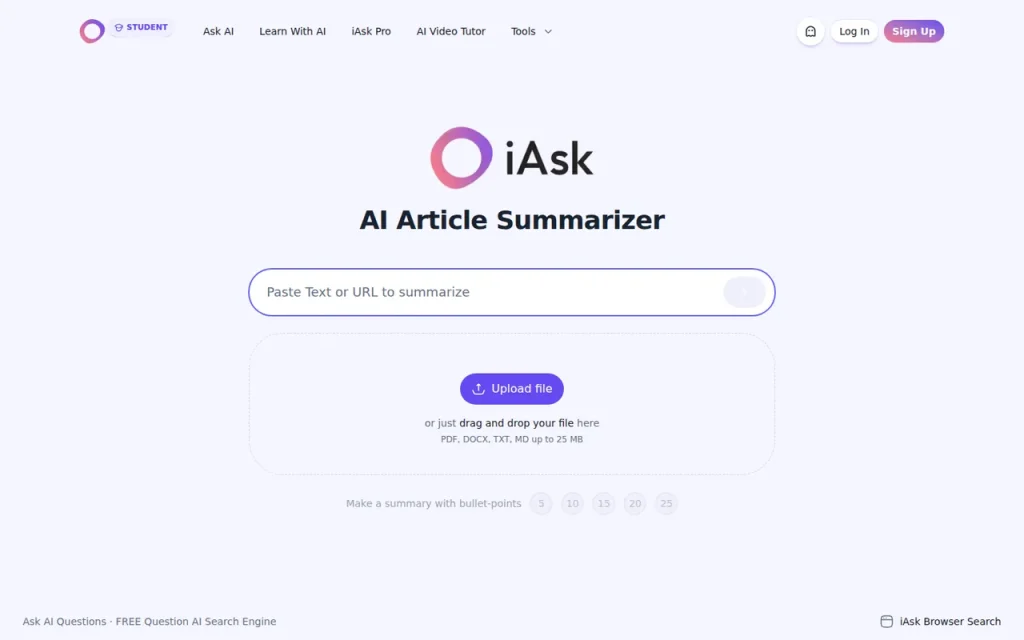 iAsk features page screenshot showing the product interface