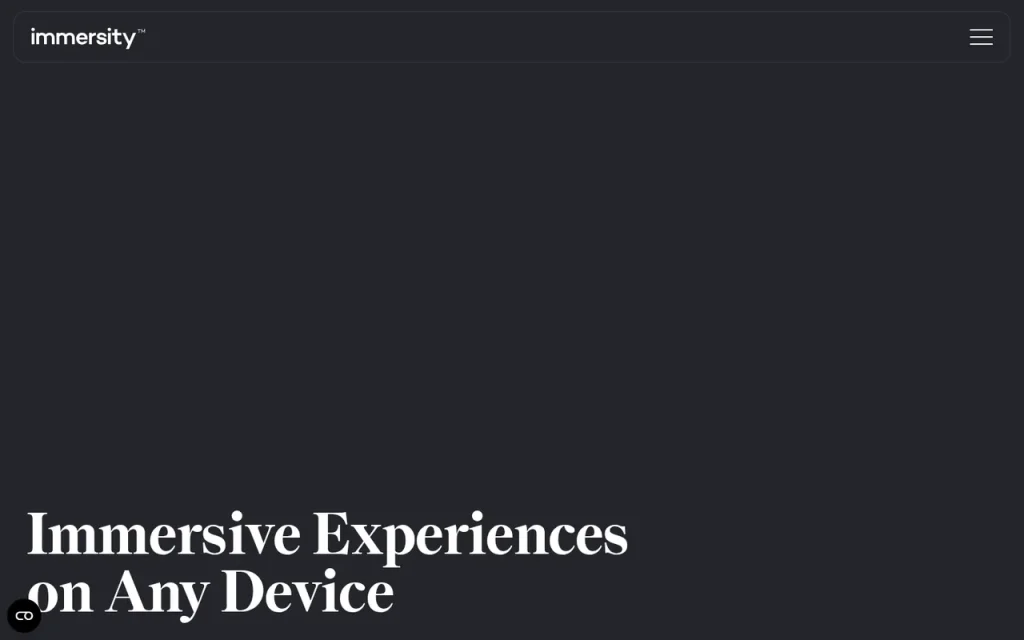 Immersity AI homepage by Leia Inc. with the Immersive Experiences on Any Device headline