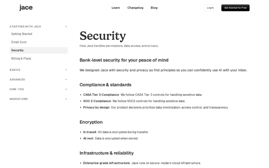 Jace AI features page screenshot showing the product interface