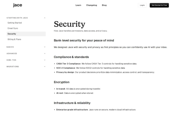 Jace AI features page screenshot showing the product interface