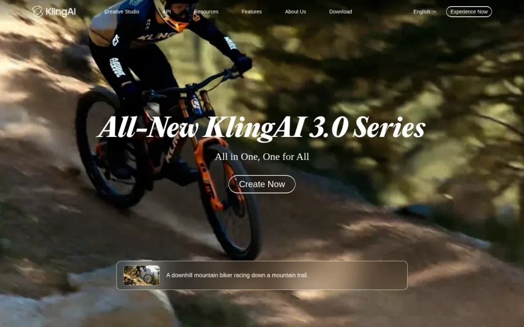 Kling AI homepage screenshot showing the official landing page