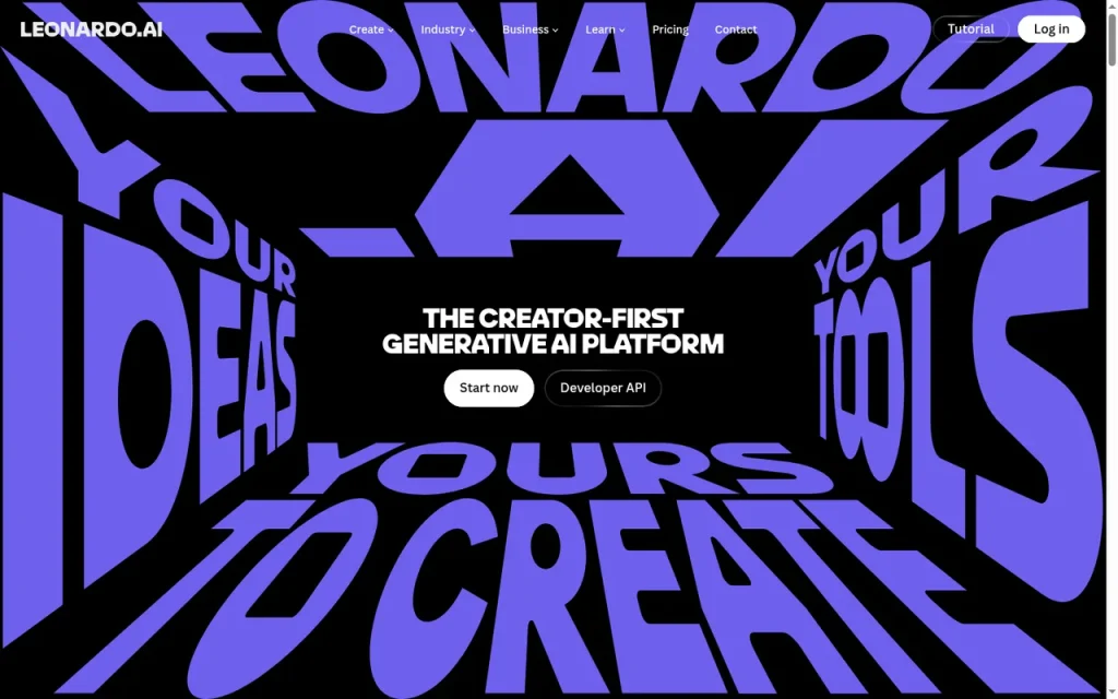 Leonardo.Ai homepage screenshot showing the official landing page