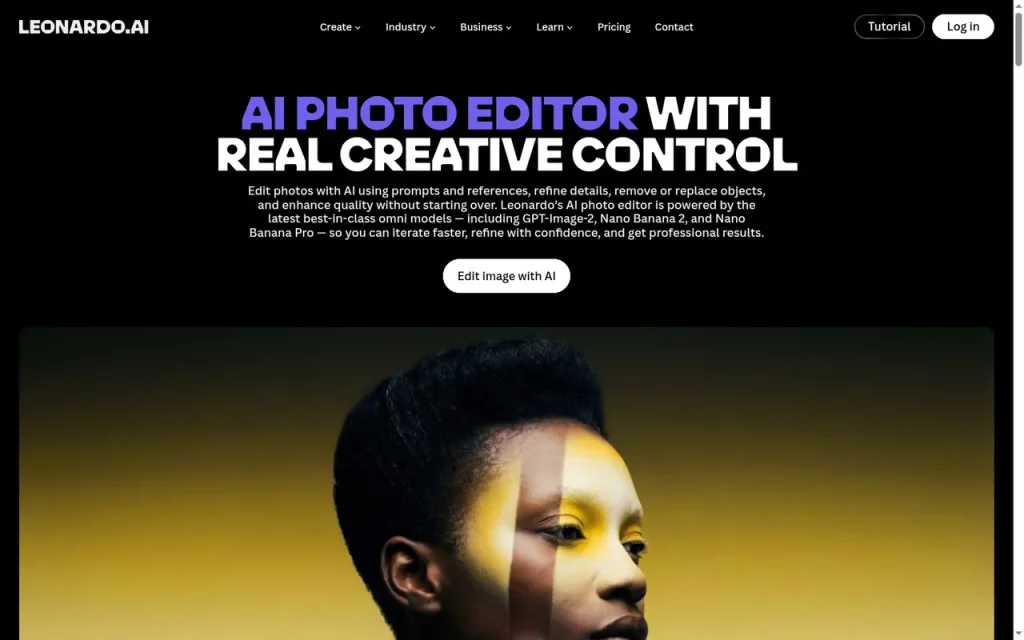 Leonardo.Ai features page screenshot showing the product interface