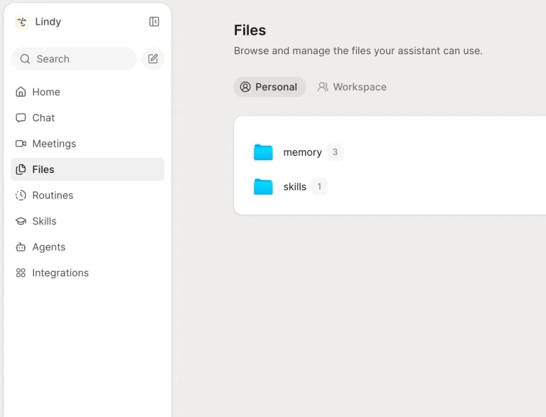 Provider documentation example of Lindy Files with Personal and Workspace scopes