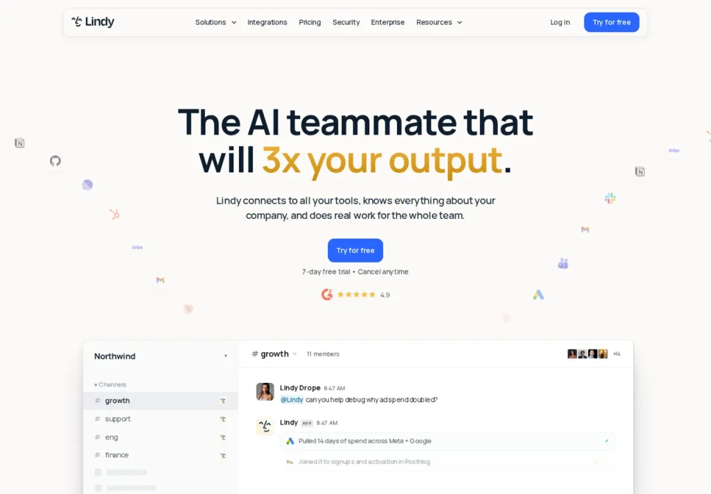 Lindy official product page; provider examples, not our generated output